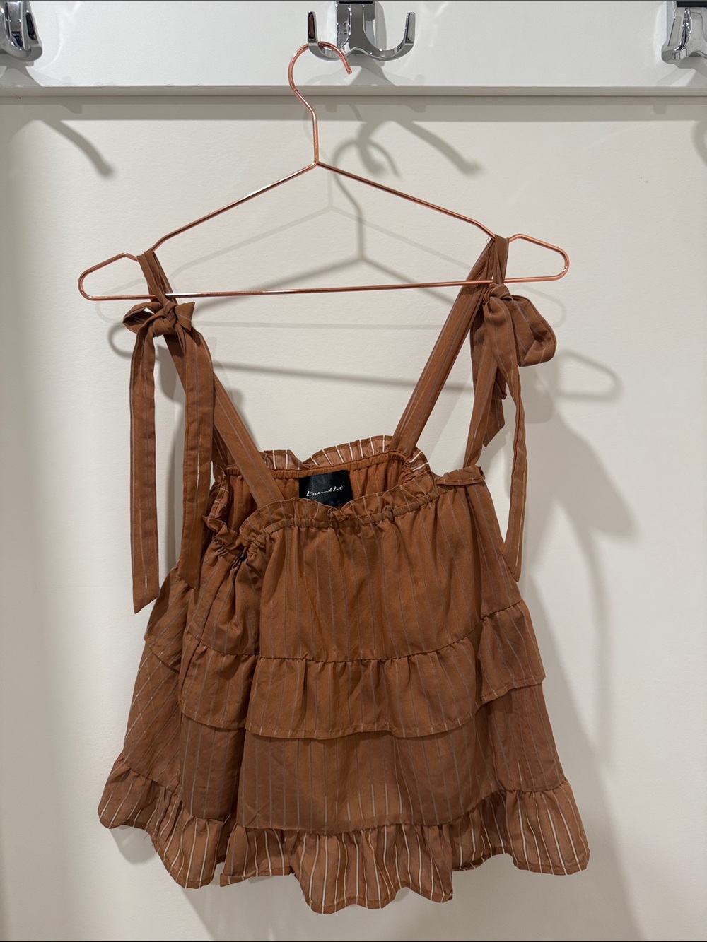 Tiered Brown Tie-Shoulder Women's Tank Top